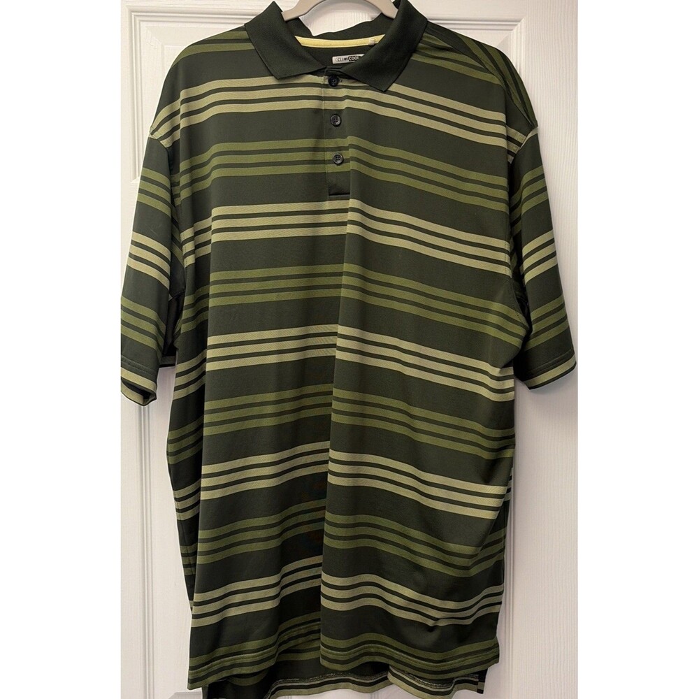 Adidas Mens 2XL Green striped Short Sleeve Performance Polo Climacool excellent